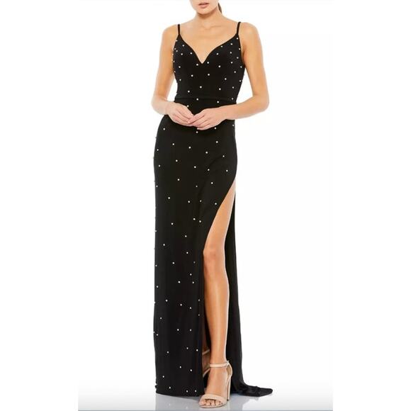 MAC DUGGAL Dress Size 6 Evening Gown NEW Black Rhinestone Embellished V-Neck - Picture 1 of 9